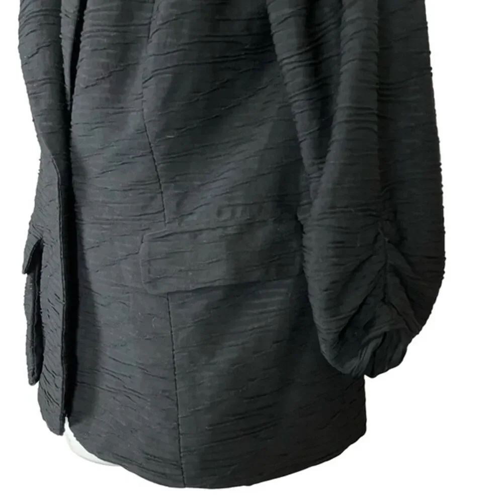 Chicos Black Stretch Knit Lined Suit Jacket Career Office 3/4 Sleeve Blazer 0 S